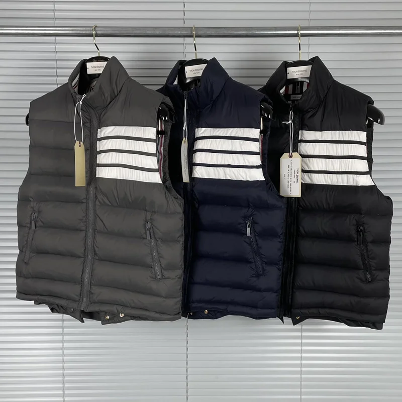 

THOM TB 2023 Brand Fashion Coats Men Slim Fit Short Jacket Striped Solid Down Vest Casual Autumn Winter Clothing