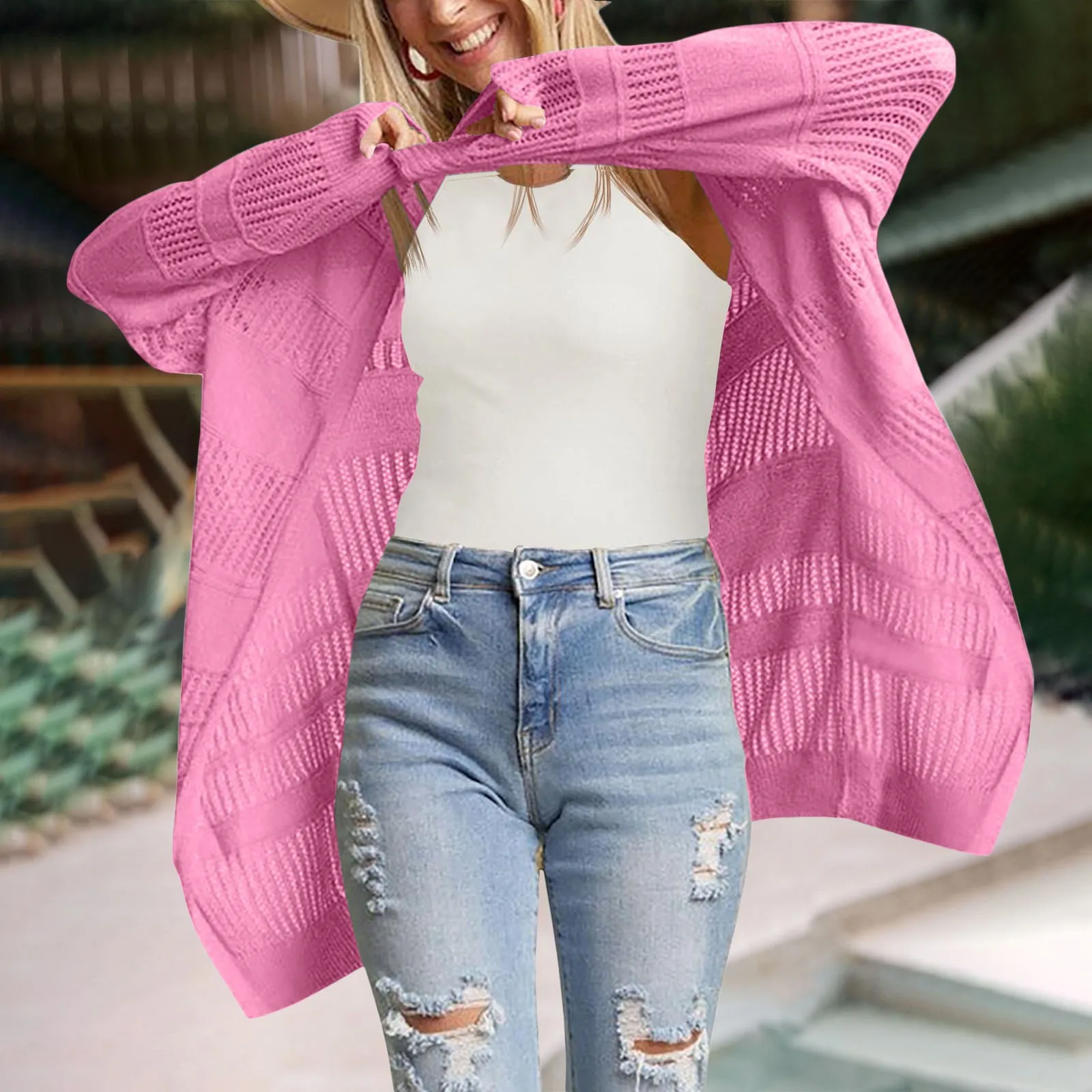 Женские летние легкие кардиганы вязаный свободный свитер в стиле бохо с открытой