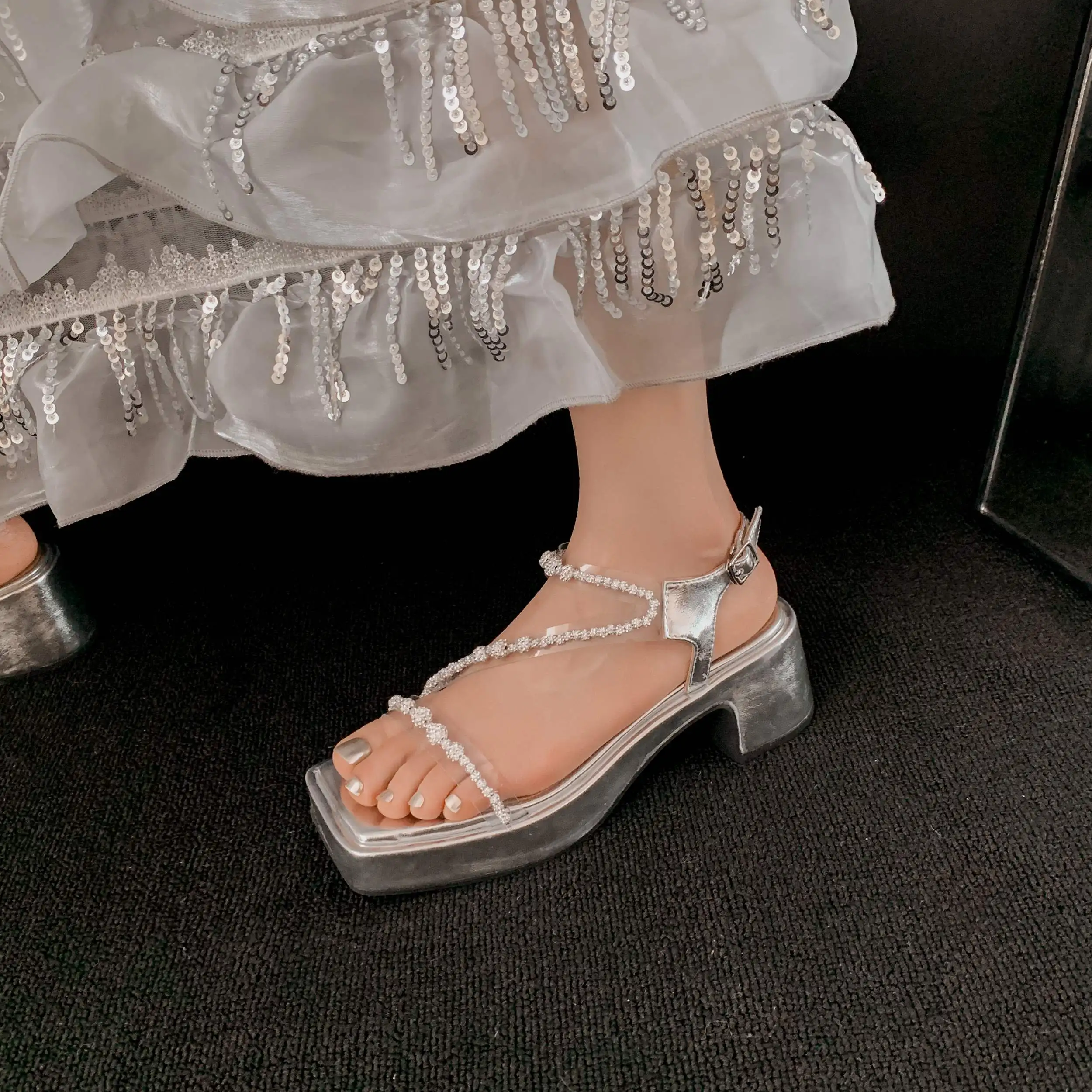 Удобные прозрачные сандалии Lenkisen из ПВХ на массивном высоком каблуке Летние