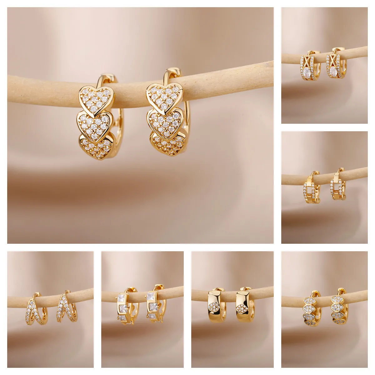 

Cubic Zircon Gold Heart Pendant Hoop Earrings 2022 New Elegant Simple Dangle Earrings For Women Man Jewelry Gift Dropshipping