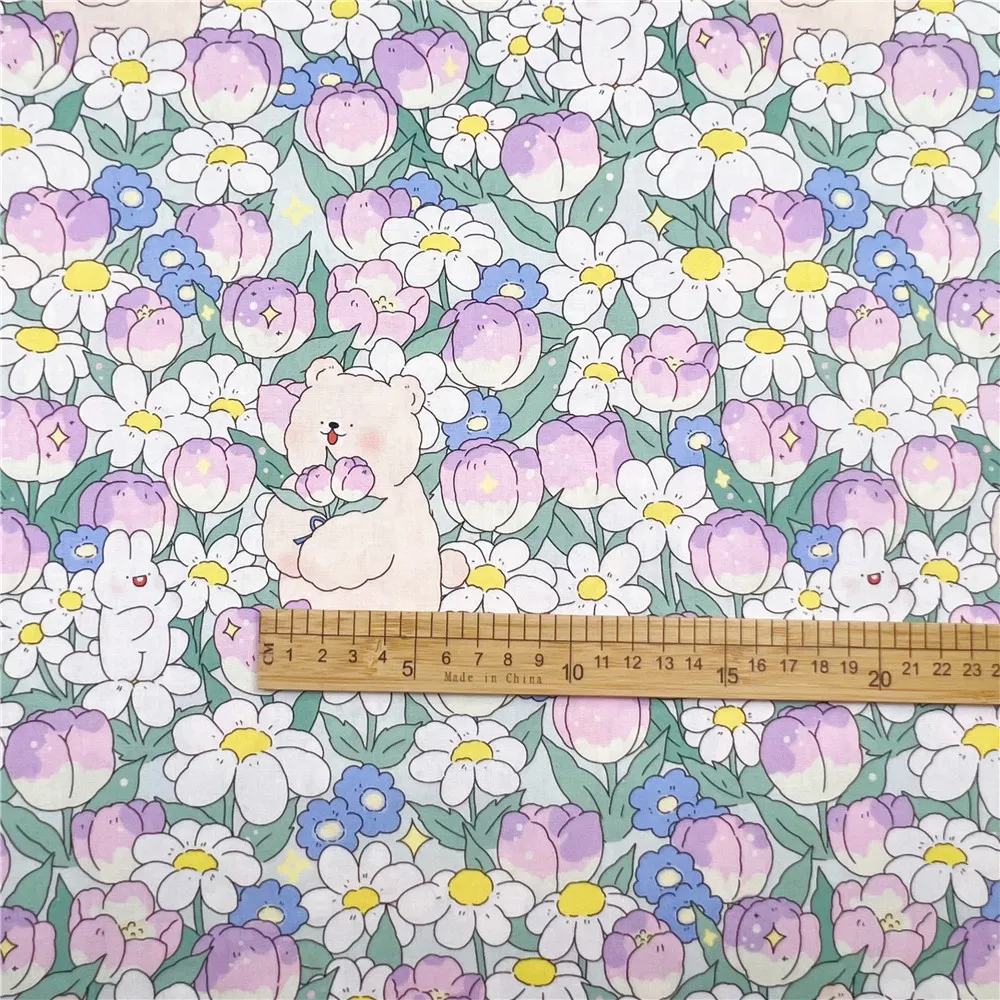 Хлопковая ткань с изображением тюльпана и медведя для шитья квилтинга материал