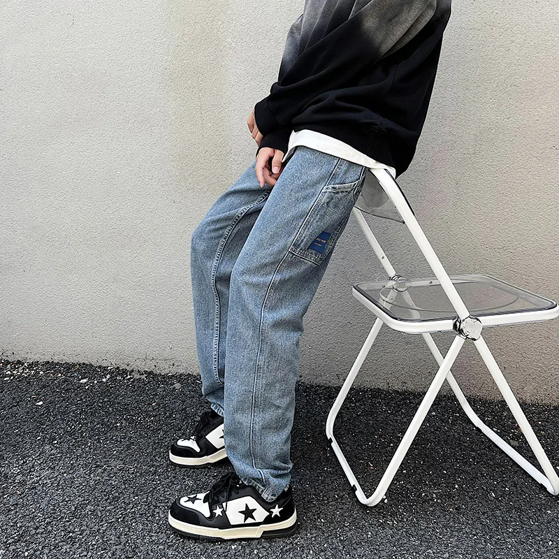 European and American Fashion Men's American Retro Washed Jeans Straight Ins Trend Trousers Streetwear Ins Hot Sale Men Clothing