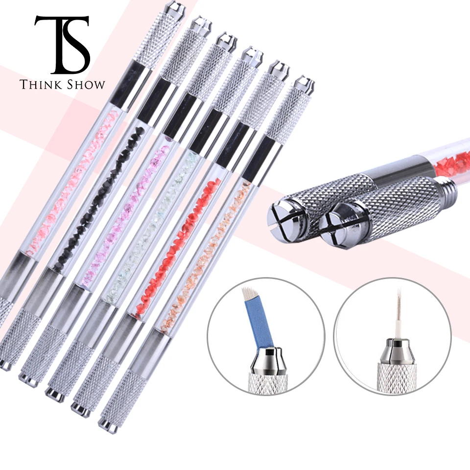 Ручная акриловая тату-ручка с двойной головкой микроблейдинг ручки плоская и