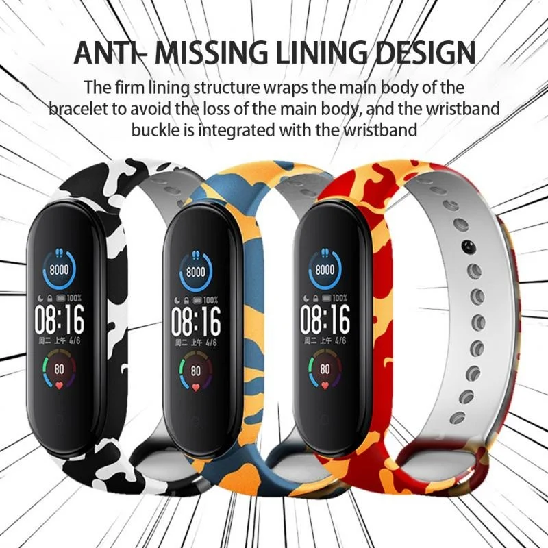

TPU Watchband For Xiaomi Mi Band 6 Camouflage Silicone Replacement Wristband 6 Anti-lost Lining Design