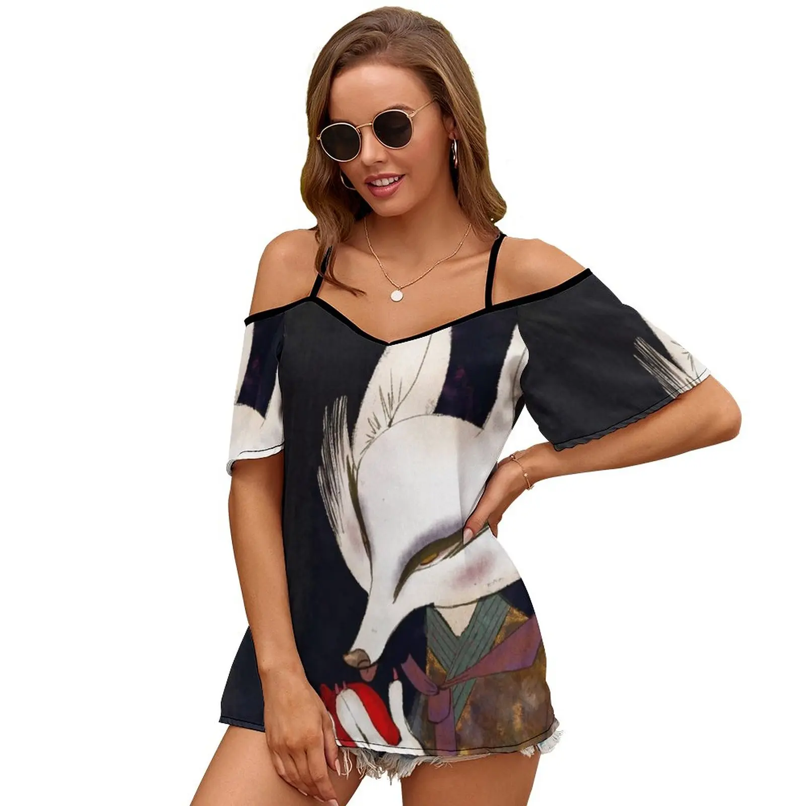 Kumiho женская футболка новая мода с принтом на молнии v-образным вырезом и