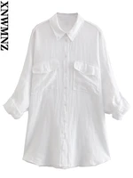 xnwmnz 2022 summer ladies fashion oversized linen shirt casual long sleeve lapel side slit top women chic blouse