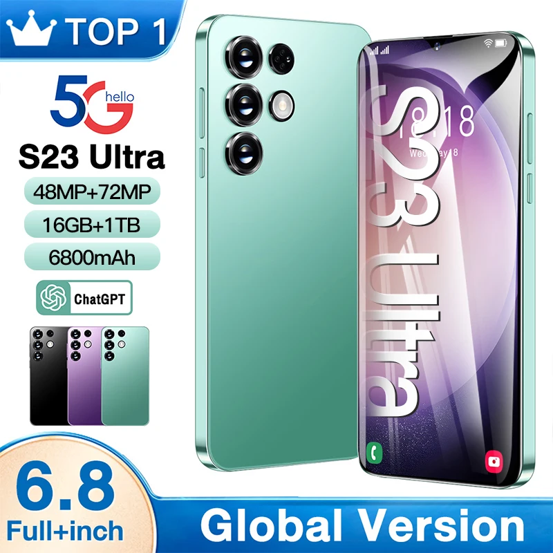 

Смартфон S23 Ultra, 6,8 дюйма, HD экран, оригинальные мобильные телефоны 16 ГБ + 1 ТБ, телефон с двумя Sim-картами, 6800 мАч, сотовый телефон на Android, разблокированный, 72 МП
