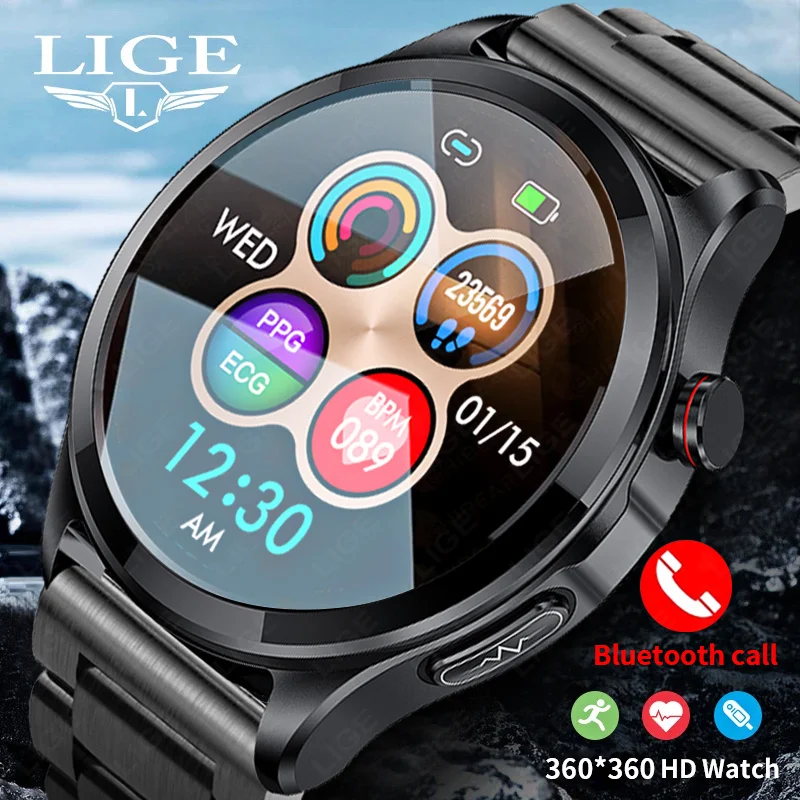 

LIGE ECG+PPG Smart Watch Men Non-invasive Blood Glucose Measurement Body Temperature Monitor Health Bracelet Men Call Smartwatch