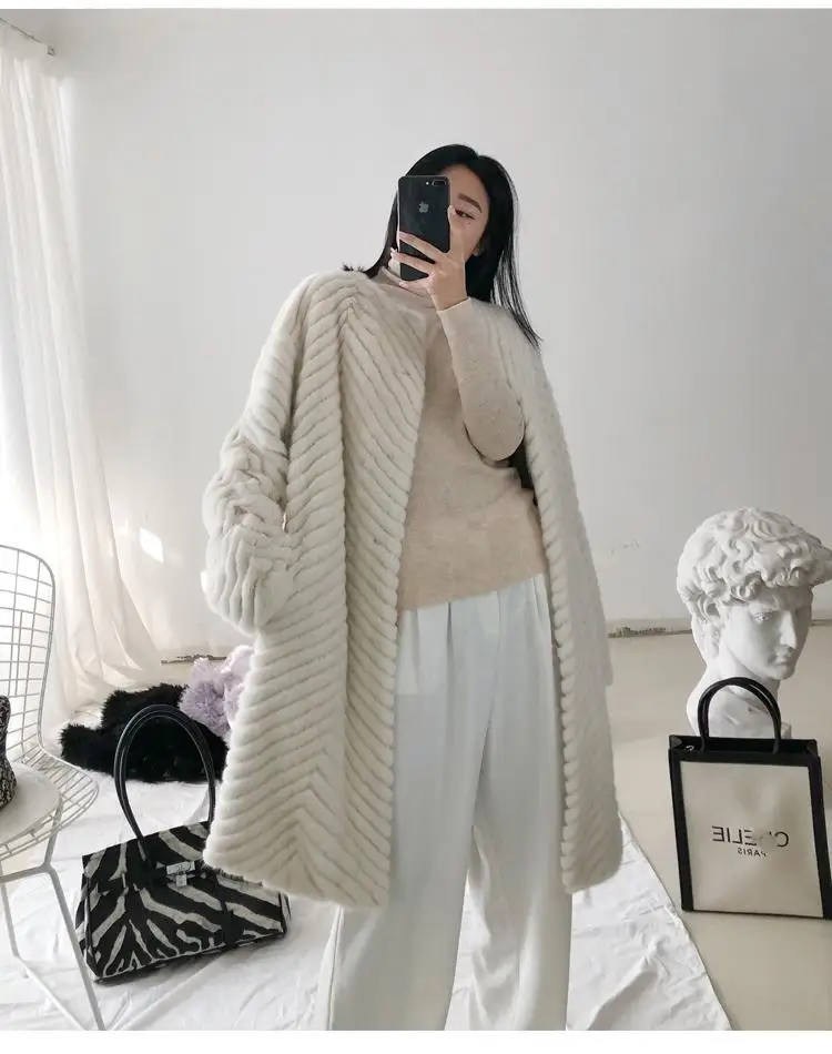 Новая импортная модная шуба из норки Haining с узором елочка женская имитацией