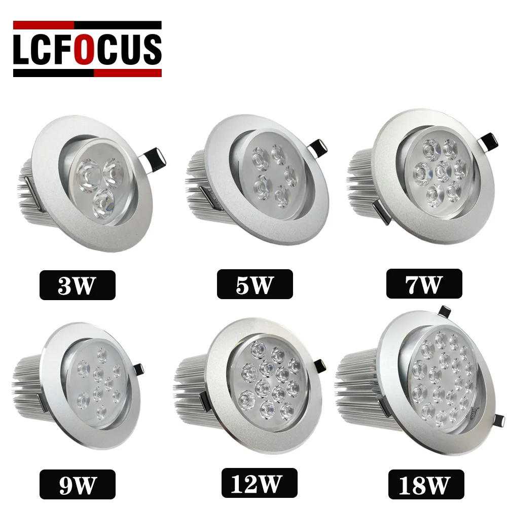 

White 4000K-6500K LED Spotlight LED Downlight 3W 5W 7W 9W 12W 15W 18W 220V AC85-265V Recessed Decorative Ceiling Light