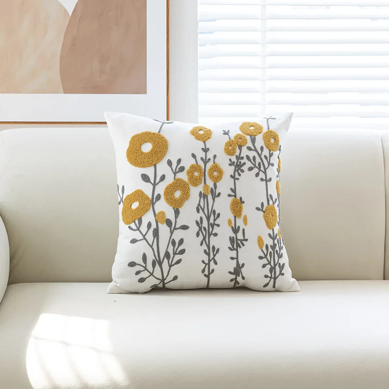 

Чехол для подушки 45x45 см, хлопковый, с вышивкой, розовый