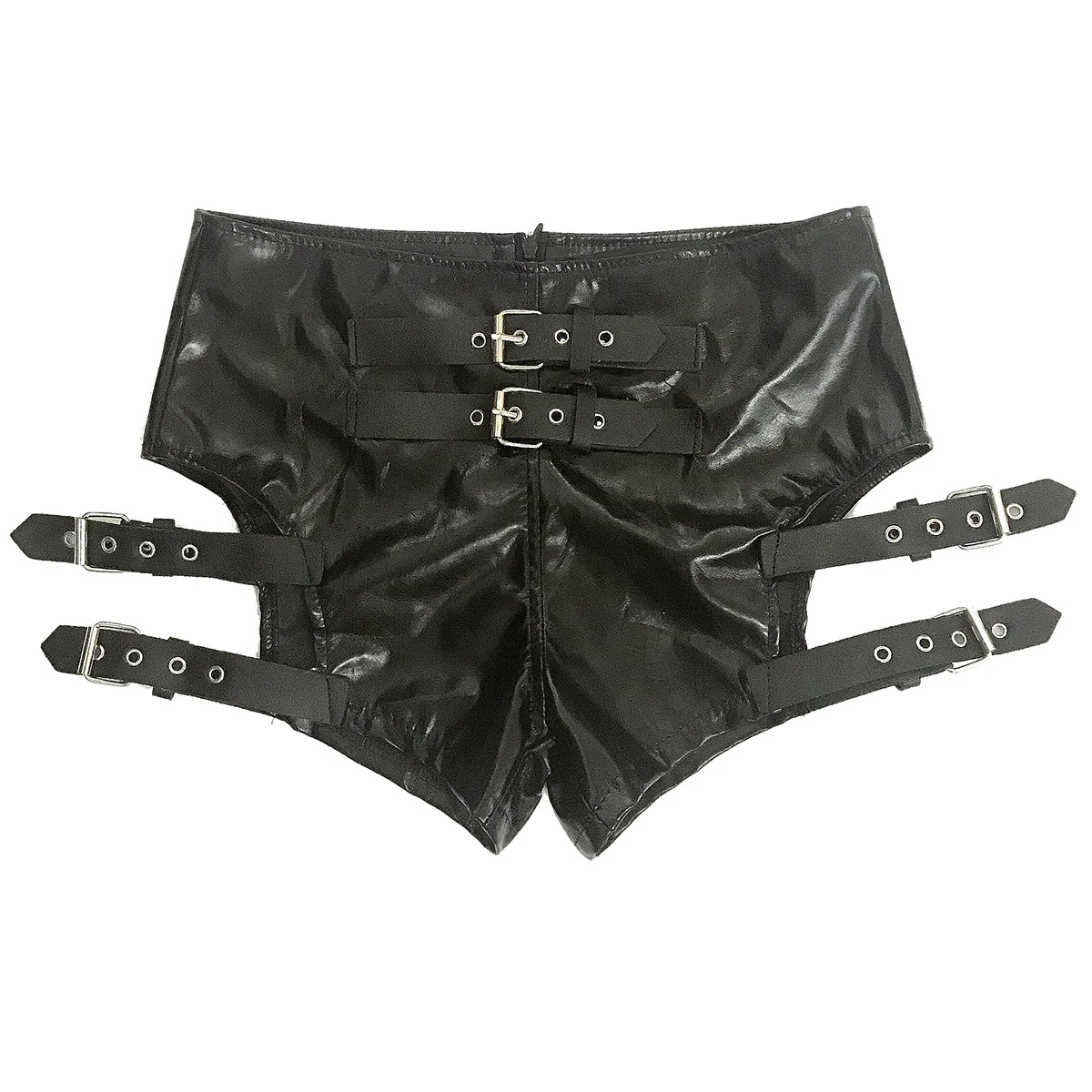 Women Black Bandage PU leather Elastic Shorts Bar costume Sexy Nightclub Lead Dancer Costume Performance Costume Stage Costume
