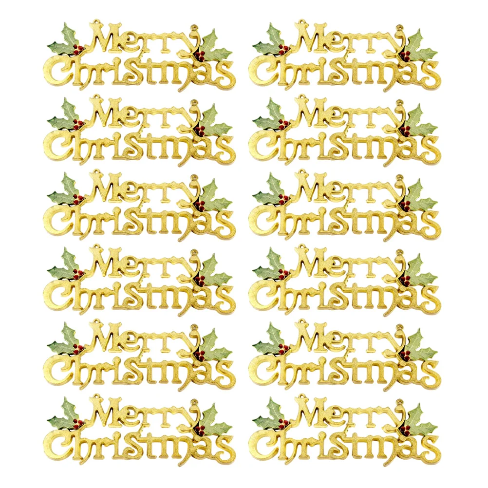 

12 Pcs Christmas Letter Door Tree Ornaments Sign Tag Hanging Front Plastic Pendant Adornment Tags Xmas Decoration Supply