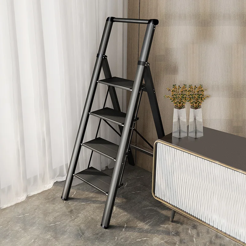 Folded and Thickened Aluminum Alloy Indoor Multi-functional Telescopic Four Step Safety Flower Rack Ladder for Household Use