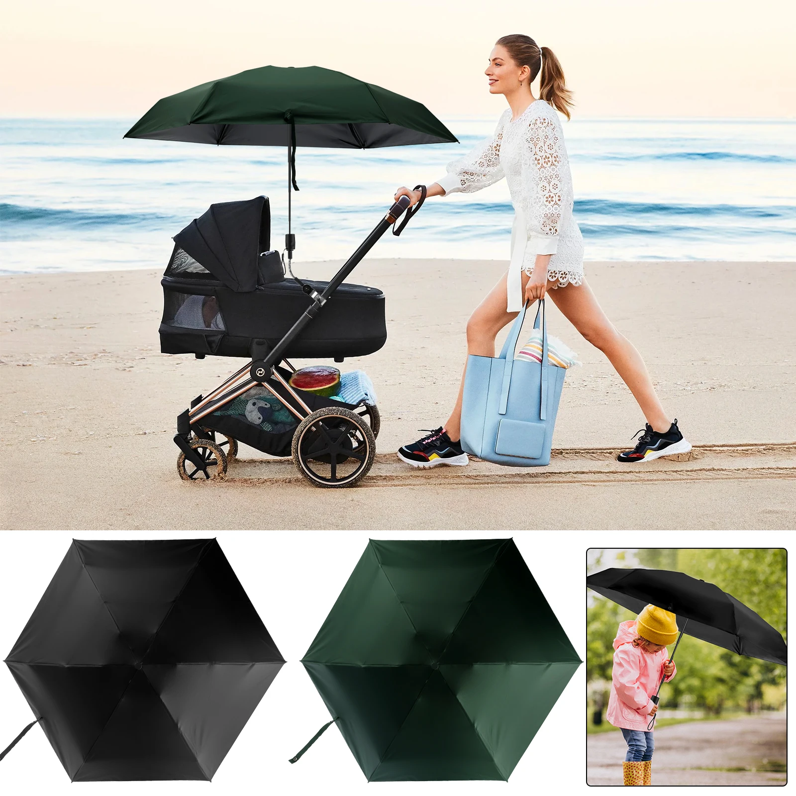 

Зонт для детской коляски, регулируемый Зонт с зажимом и ручкой, водонепроницаемая Складная Защита от солнца