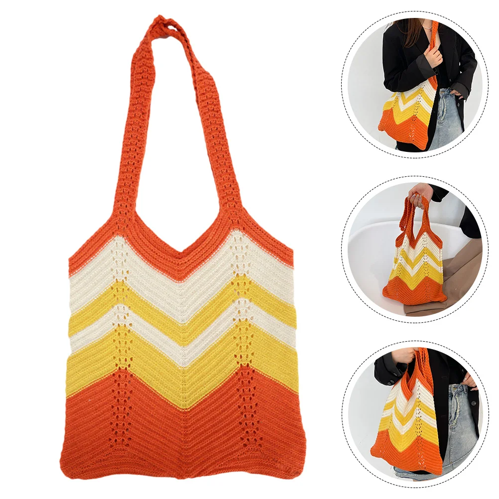 

Tote Pom Knitted Crochet Pets Shoulder Handbag Woven Mini Crocheted Hand Woolen Braid Women Woman Girl Knit