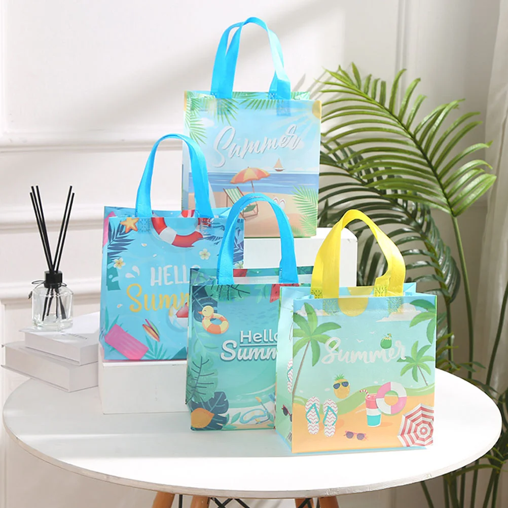 

8 Pcs Tropical Beach Themed Bag With Handles Nonwovens Gift Hawaiian Gifts Non-woven Bags Favor Candy Goodie Printing