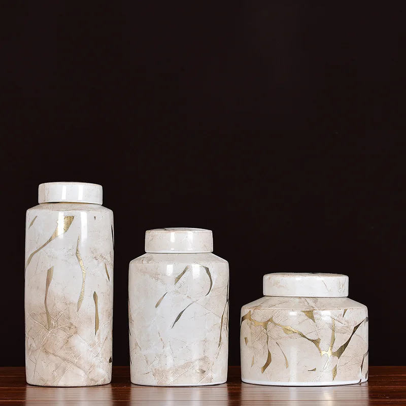 

Ceramic Vase Marbling Storage Jar with Lid Porcelain Ginger Jar Universal Storage Tank Home Decoration Handicraft Ornaments