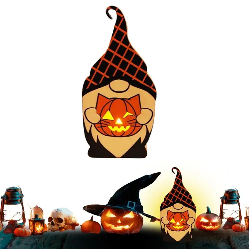 

Хэллоуин гном Декор деревянный знак в форме тыквы и огни деревянная тарелка для трюков или подарков Декор для дома и офиса