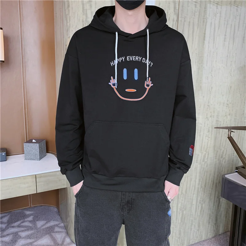

Fashion Hooded Pullover Spring Autumn Hoodies Sweatshirts Embroidery Print Top Solid Color Men's Casual Loose Jumper