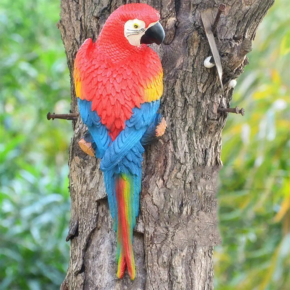 

Resin Parrot Statue Wall Mounted Diy Outdoor Garden Tree Decoration Animal Sculpture For Home Office Garden Decor Ornament J2y6