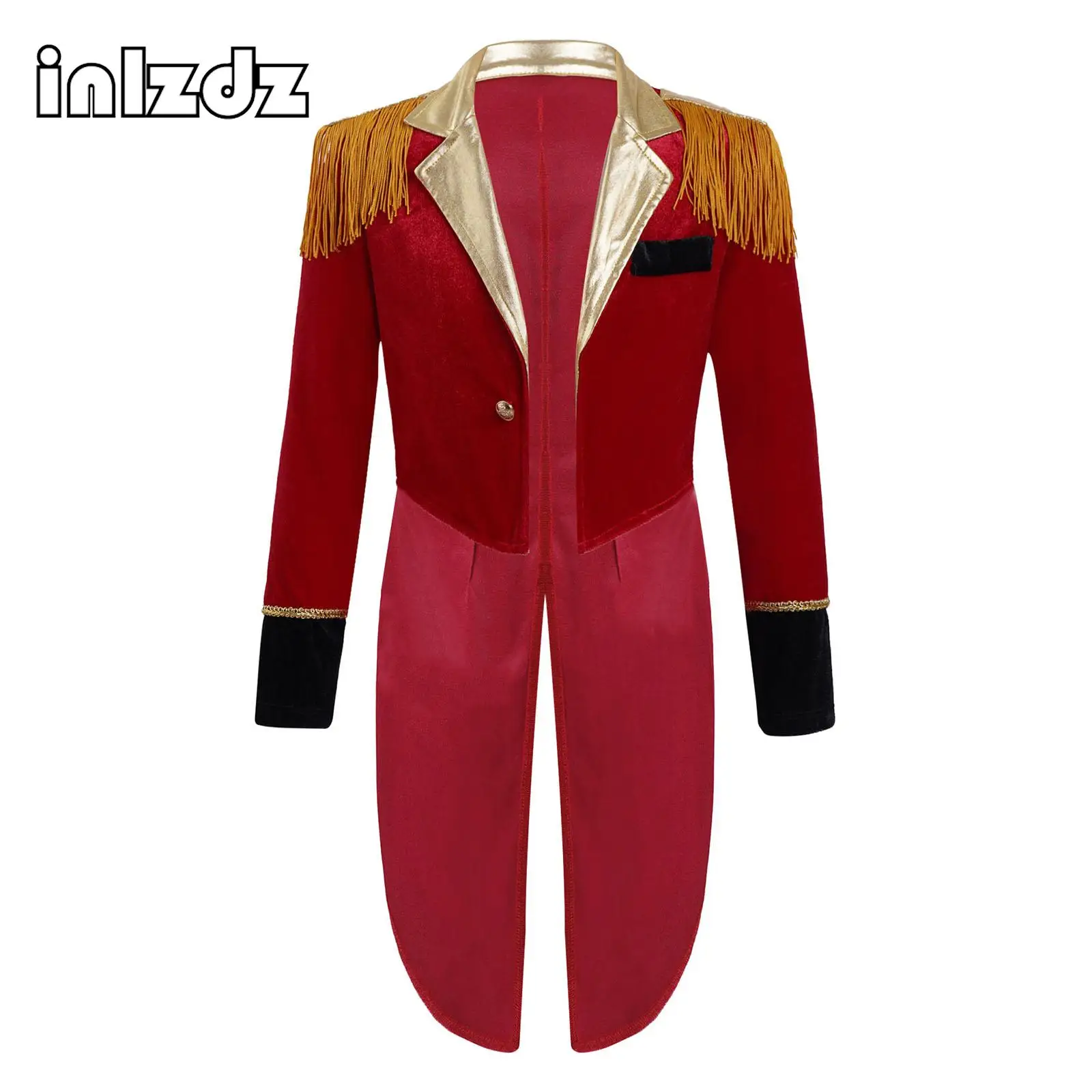 

Kid Girls Boys Circus Tailcoat Jacket Halloween Party Showman Ringleader Lion Tamer Cosplay Tuxedo Cloak Fancy Dress Up