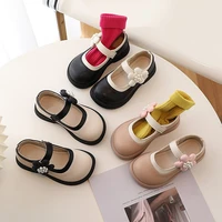 japanese style simple children shallow loafers for girls 2022 flower with pearls round toe assorted kids versatile casual shoes