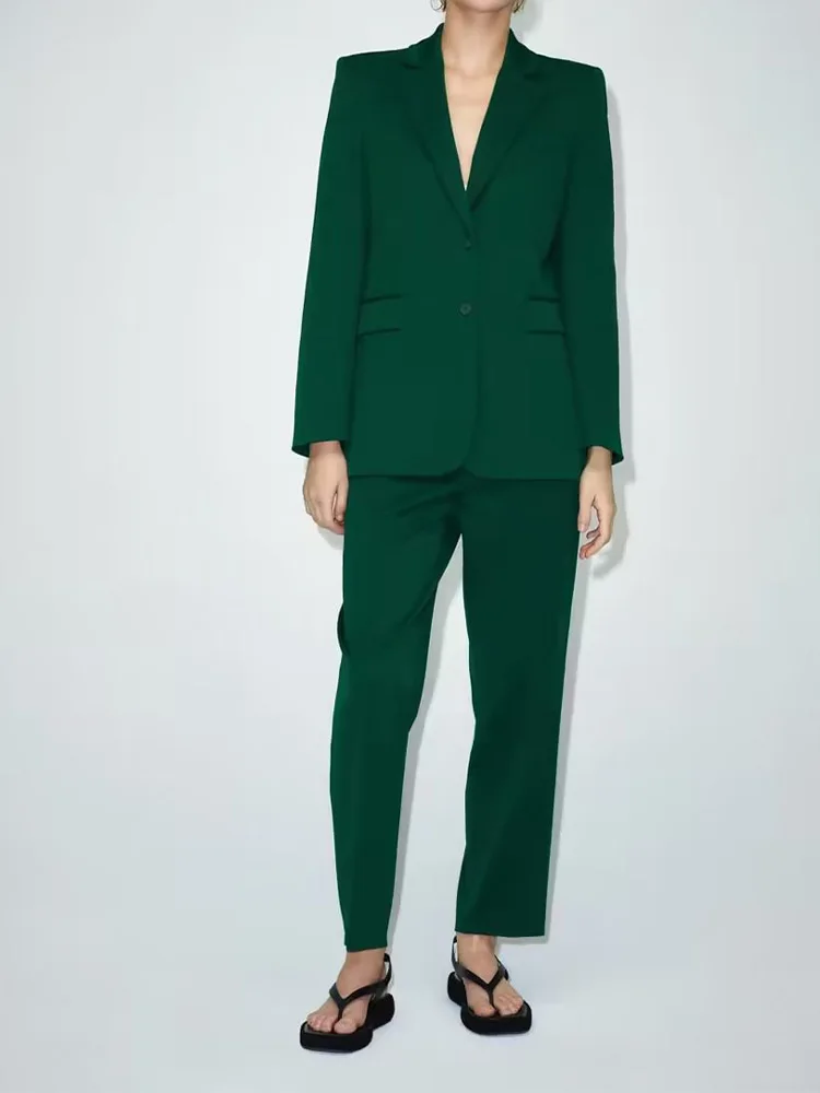 

New Women's Sewing Decorative Pants Minimalist High Waist Pants+Versatile Temperament Polo Fashion Top Straight Cut Suit Coat