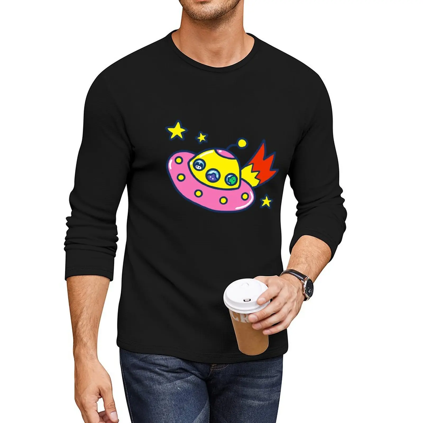 Длинная футболка с космическим кораблем Тамагочи НЛО милая одежда возвышенная