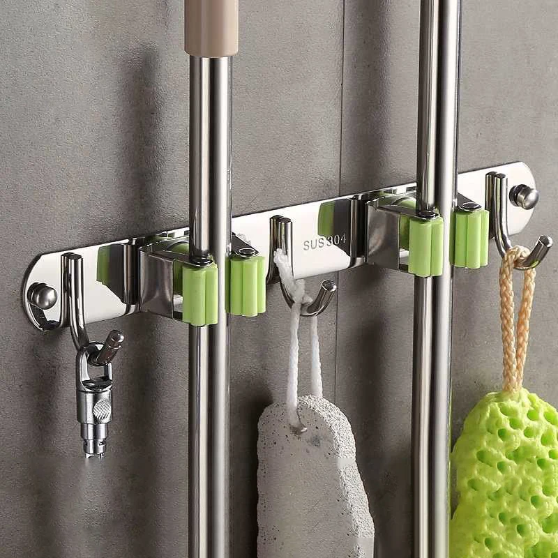 

1/2/3/4 Clips Mop Holder Storage Rack Stainless Steel Mop Organizer Punch-Free Brush Broom Hanger Kitchen Bathroom Organizer