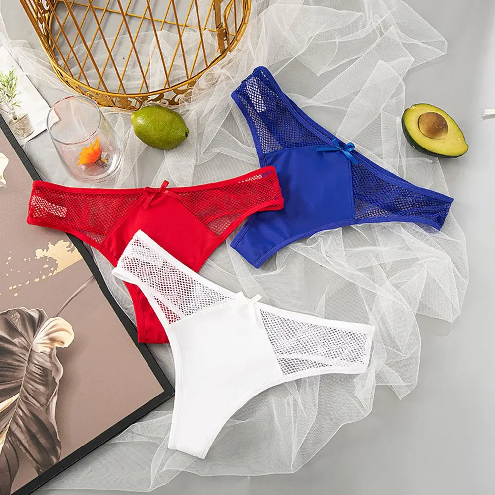 

Очаровательное прозрачное Сетчатое женское ажурное нижнее белье, ультратонкие женские трусики с бантом, хлопковое нижнее белье со средней ...