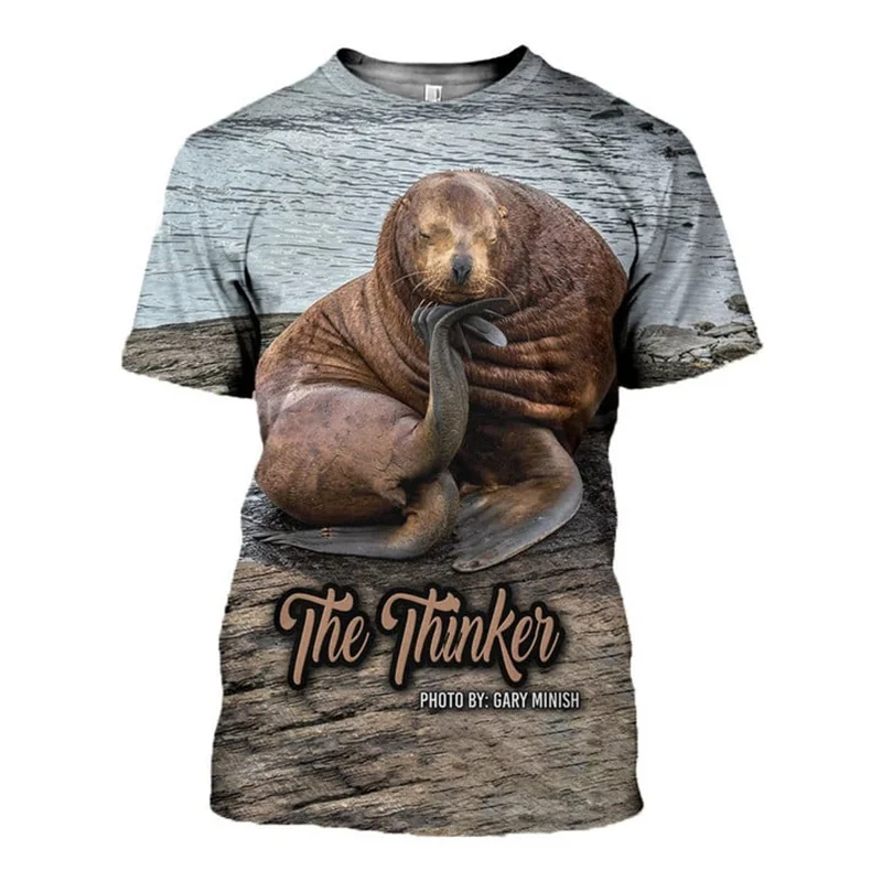 

Футболка мужская и женская с 3D-принтом морского льва, модная Милая Повседневная рубашка с коротким рукавом в стиле Харадзюку, с животными, размеры 2XS-6XL