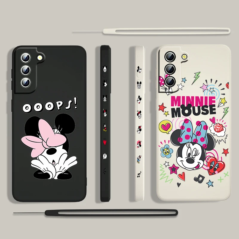 

Minnie Mickey Mouse Cute For Samsung Galaxy S22 S21 S20 S10 Note 20 10 Ultra Plus Pro FE Lite Liquid Left Rope Phone Case Cover