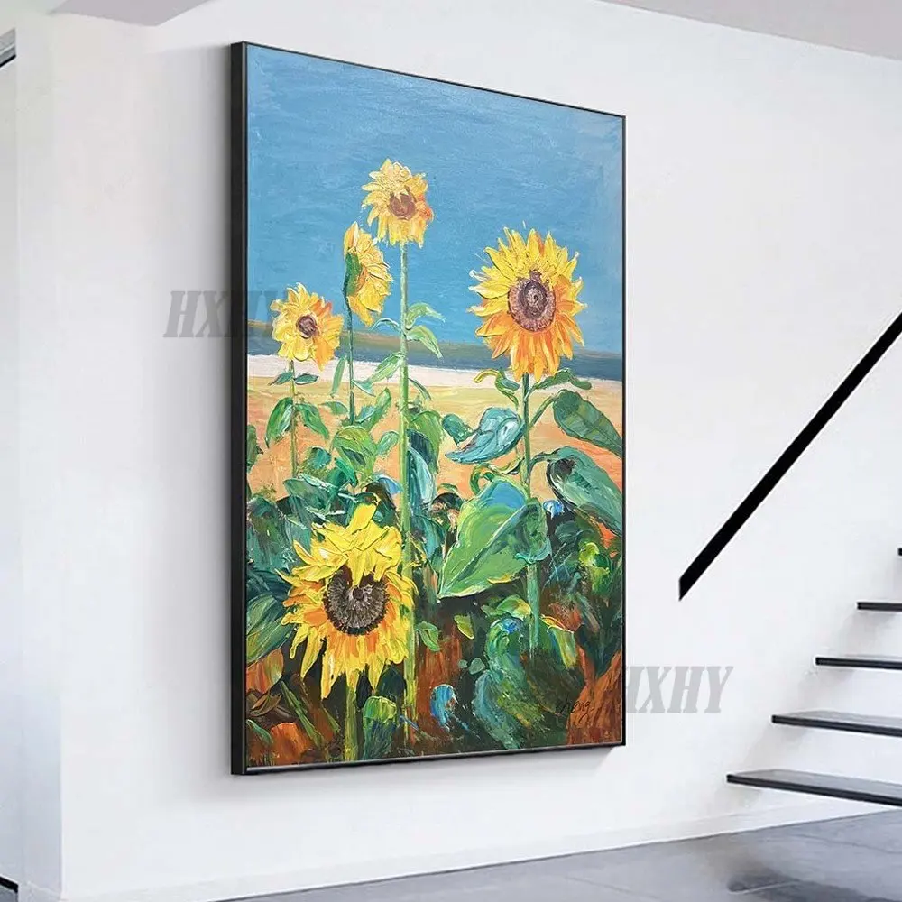

sunflower oil painting original natural room Oil Painting Abstract Handmade Canvas Decorative Mural Unframe