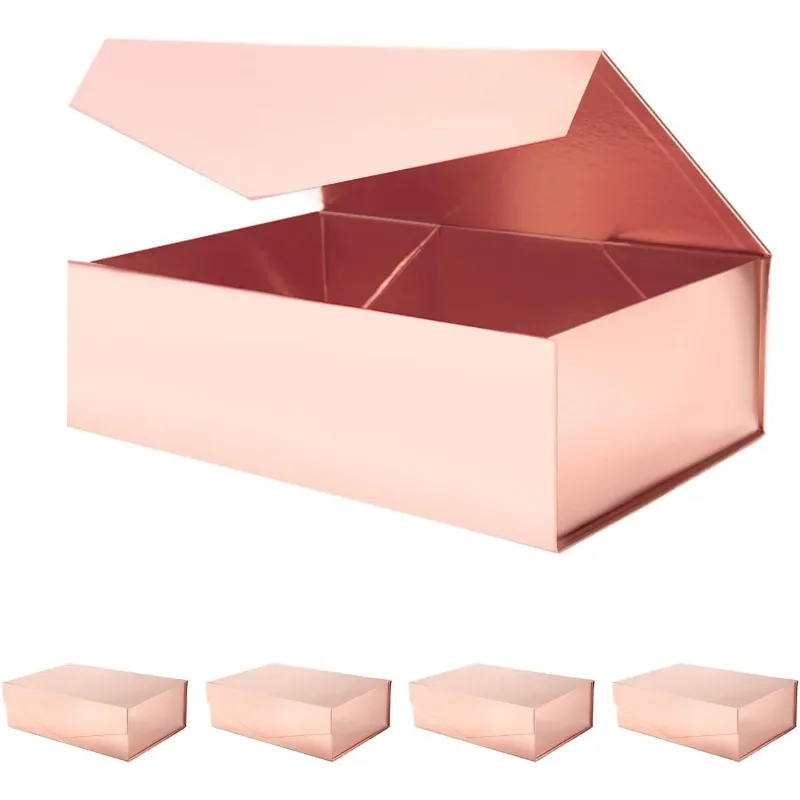 Rose Gold Collapsible Gift Boxes With Magnetic Closure Lids,bridesmaid Proposal Boxes, Rectangle Present Boxes
