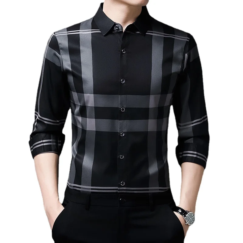 

Новая повседневная мужская рубашка в клетку на весну и осень, брендовая мужская деловая рубашка с длинным рукавом для офиса, Мужская одежда, мужские рубашки