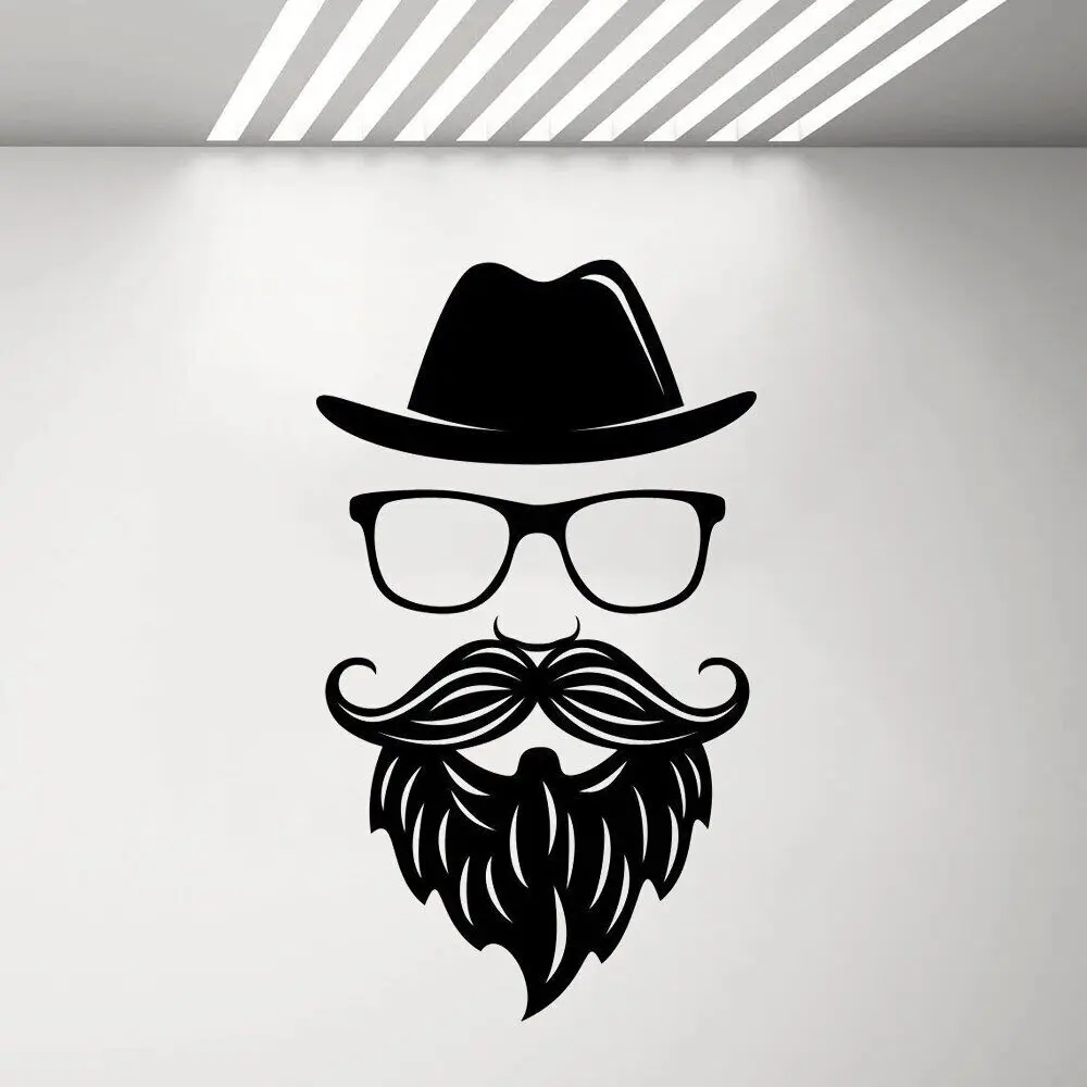 

Vinyl Wall Stickers Modern Face Poster Removable Vinyl Moustache Hair Beauty Salon Murals Man Beauty Shop Decor Decals DW22054