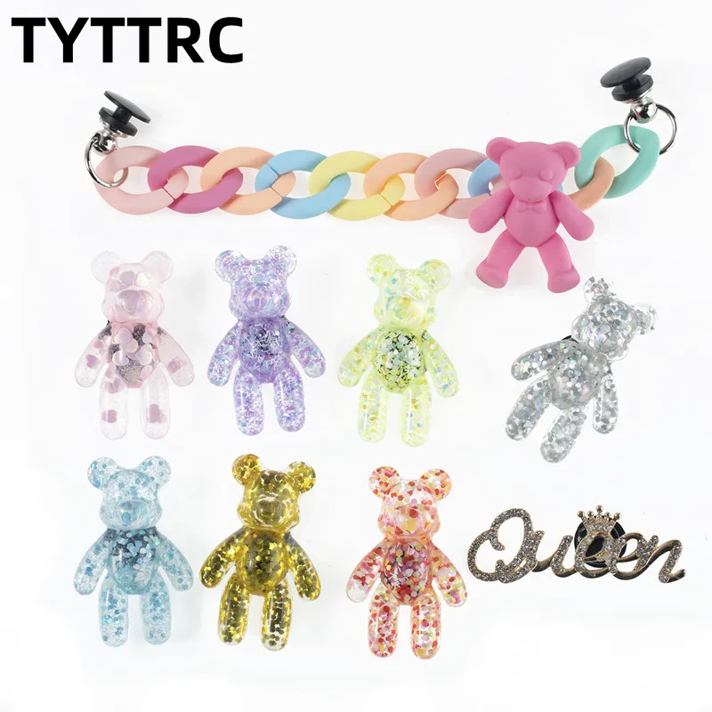 

New Transparent Glitter Bear Croc Charms Designer DIY Color Chain Shoes Decaration For Croc Clogs Kids Boy Women Girls Gifts