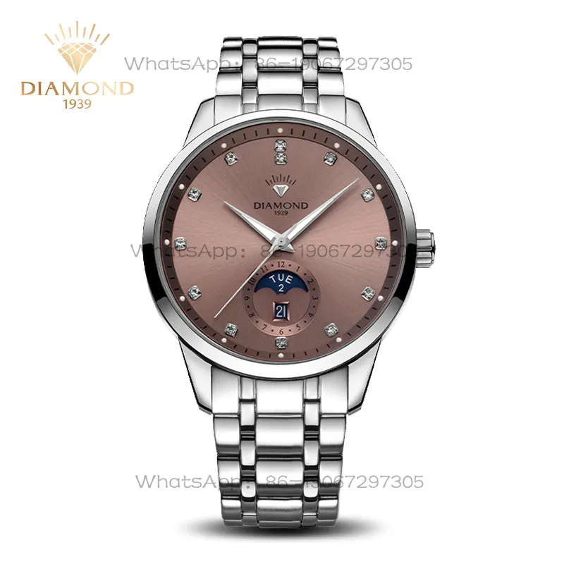 Фото Мужские механические часы Shanghai Diamond Brand с большим циферблатом, фазами Луны, светящимся двойным календарем, водонепроницаемые H201 №4