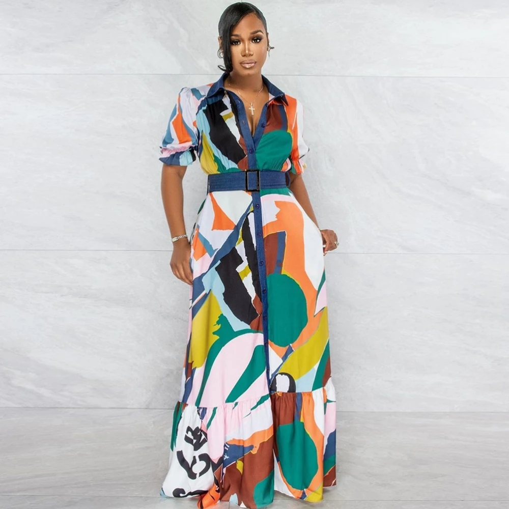 

Африканские платья для женщин 2022 Дашики пэчворк Принт плиссированная африканская одежда халат длиной до пола макси платье мусульманская М...