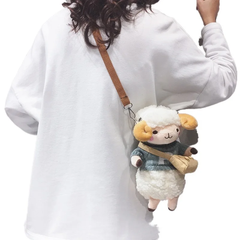 

Новинка 2022, Милая женская сумка из ягненка, новая плюшевая мультяшная сумка на одно плечо для плюшевой куклы, милая сумка-мессенджер для дев...