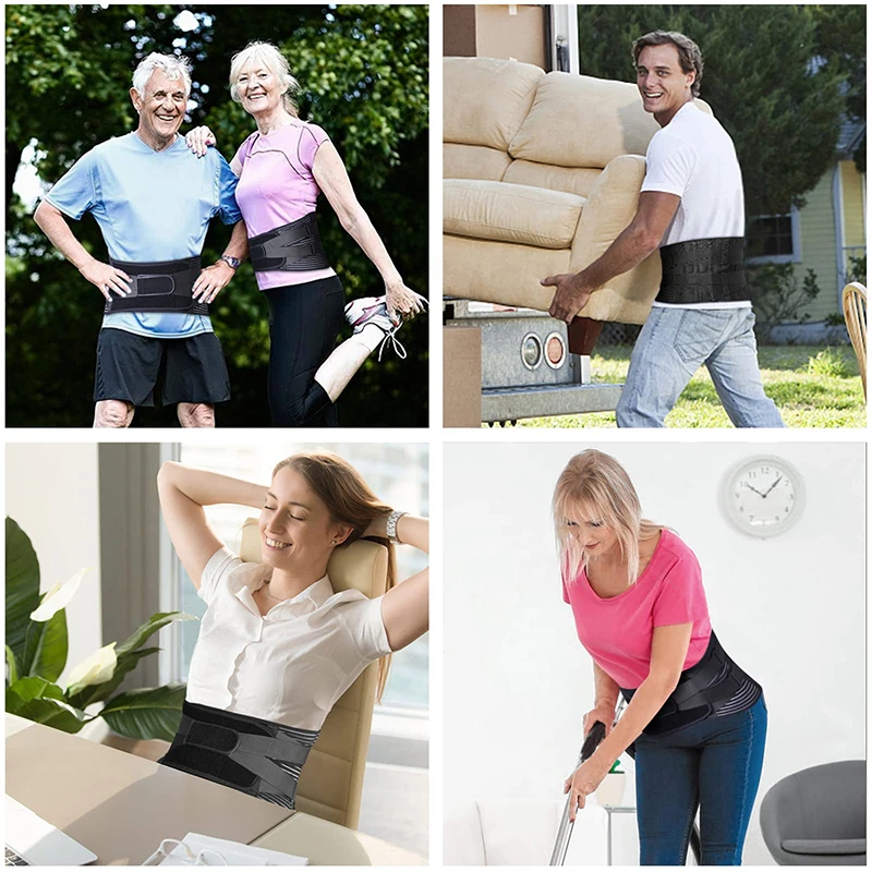 Breathable Back Support Belt for Men Waist Trainer Back Braces for Lower Back Pain Relief Anti-skid Lumbar Support Belt Black