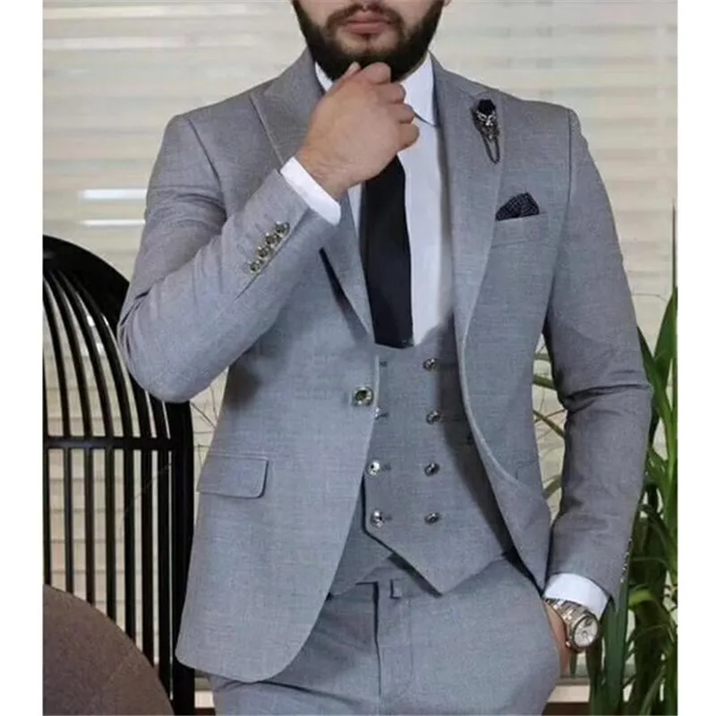 New Men Suits Fashion Wedding Party Prom  Slim Fit Costume Peaked Lapel Tuxedo Masculino 3 Pieces Casual Formal Blazer