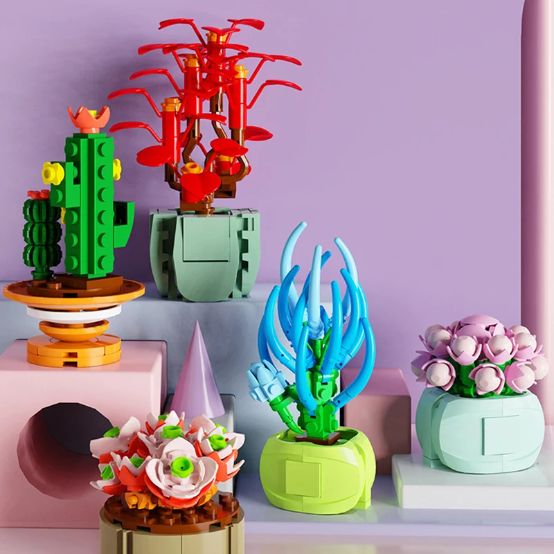 Техническая загадка строительные блоки растения суккуленты модель подарки для