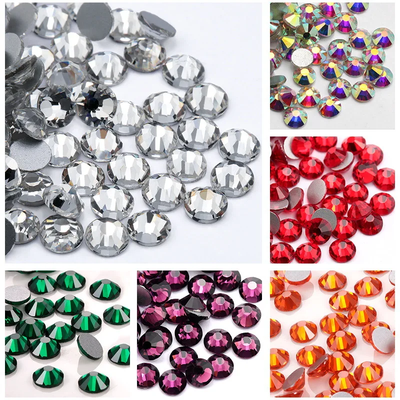 

SS4-SS12 Rhinestones Non Hotfix Round Flatback Crystal Glass AB Multi-color Nail Art Glitter Stones 1440pcs DIY Clear Crystal