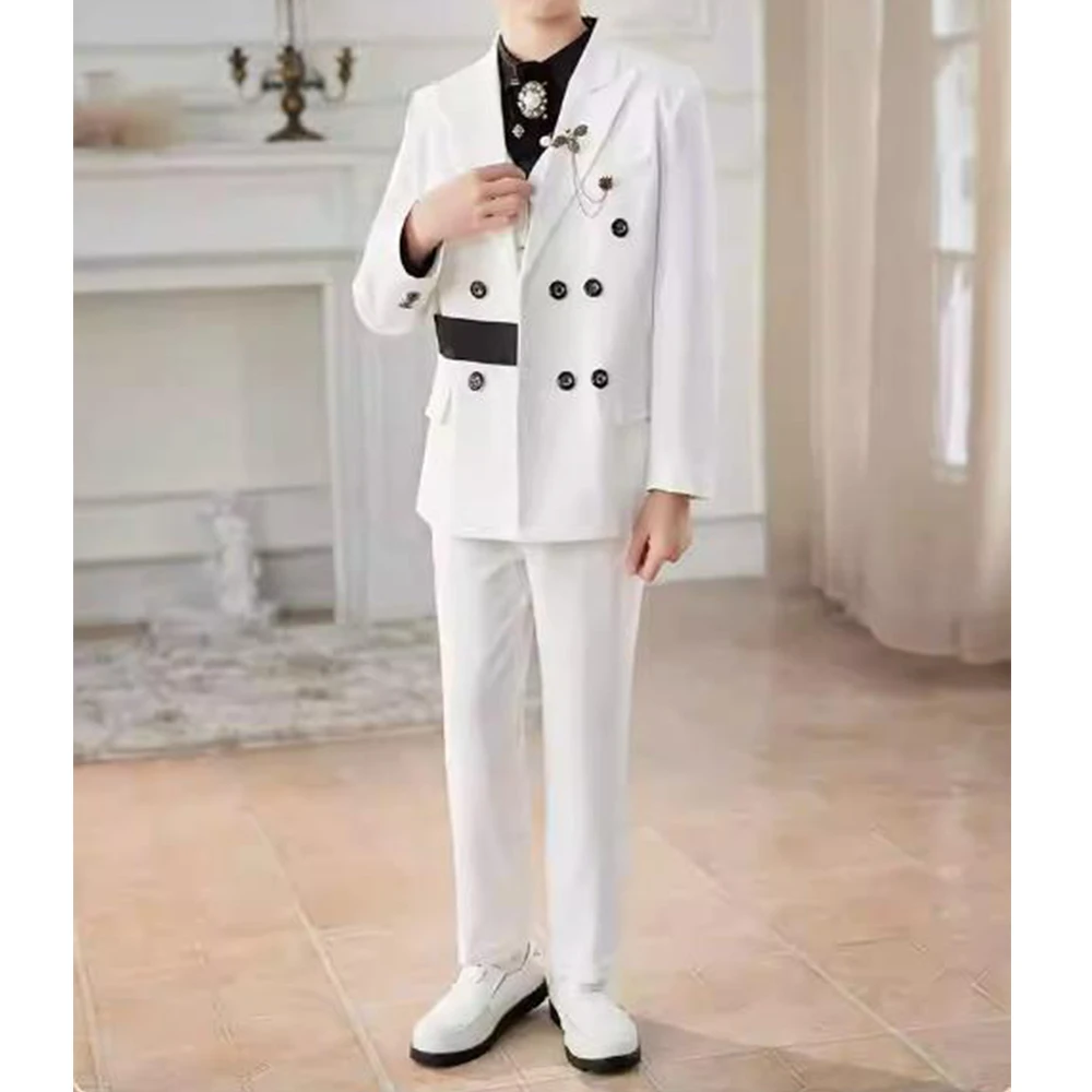 

Blazer Pants Set Boy's Wedding Double Breasted Fashion High Quality Kids 2 Piece Outfit White Tuxedo Custom 3-16 Years Old