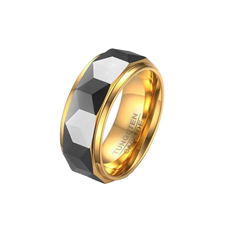 

2022 Inspirational Tungsten Gold Steel Jewelry 8mm Rhombus Polygon Carbide Men Wedding Ring