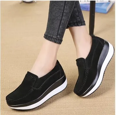 Spring Autumn Women Flats Platform Loafers Ladies Work Genuine Leather Comfort Soft Moccasins Nursing Slip On Casual Shoes