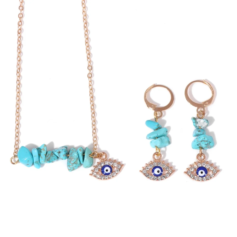 

Gravel Blue Howlite Evil Eye Jewelry Set Gem Chip Stone Quartzs Pendant Necklace Drop Earring Lucky Simple for Women Party Gift