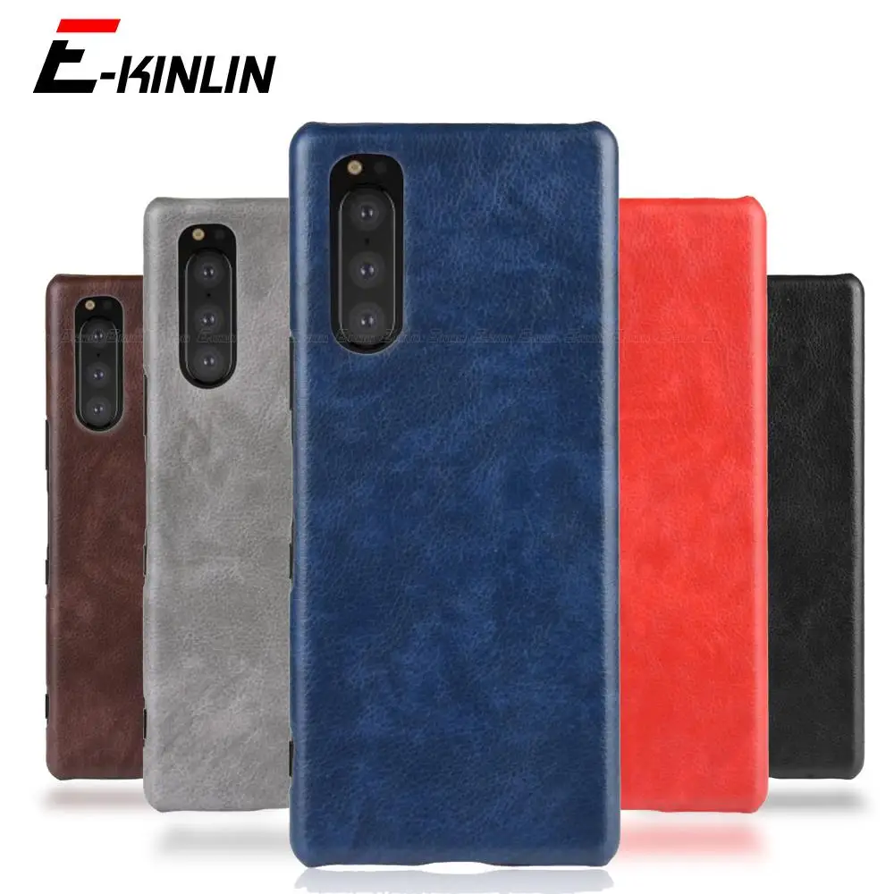 Retro Litchi PU Leather Pattern Hard PC Back Cover For Sony Xperia 1 5 8 10 Plus Ace Pro I II III IV Lite Shockproof Phone Case